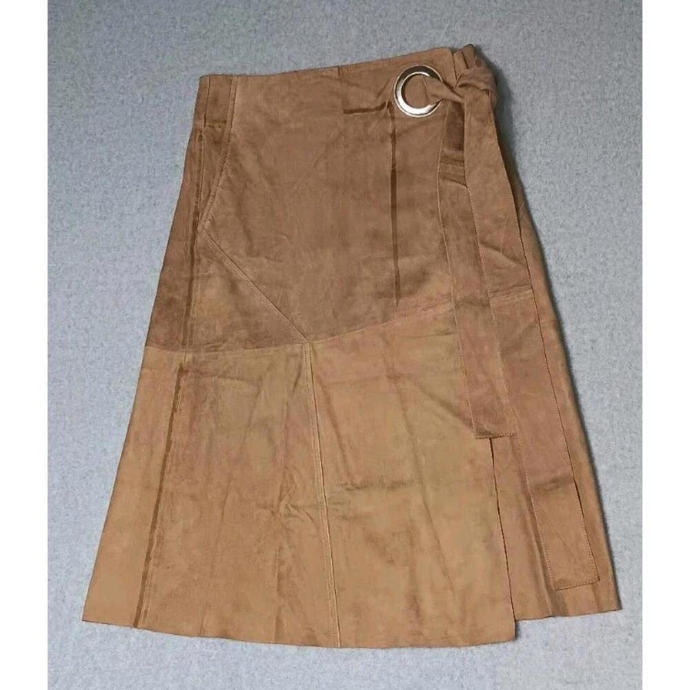 29 Porter Rd Goat Leather Midi Skirt Wrap Womens Size Medium Brown Tie... - Picture 1 of 13
